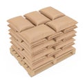 Stack of Blank Paper Sack Bag over Wooden Pallet. 3d Rendering Royalty Free Stock Photo