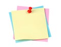 Stack of blank sticky notes with red pushpin isolated on a transparent background post-it colorful Royalty Free Stock Photo