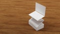 Stack of blank white business card, namecard mockup on wood table, promote company brand, 3D rendering