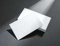 Stack of blank white business cards casting a shadow on a dark textured surface image photo Royalty Free Stock Photo