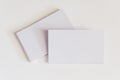 Stack of blank white business cards. Mockup business cards on white background with clipping path Royalty Free Stock Photo