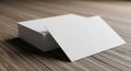 Stack of blank white business cards on rustic wooden surface image Royalty Free Stock Photo