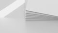 A stack of blank white corrugated plastic correx sheets, close up 3d render showing sheet texture and displayed on a shiny surface