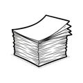 Stack of blank white paper sheets with curved edges on a flat surface Royalty Free Stock Photo