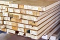 Stack of block boards made of wooden planks and MDF in carpentry Royalty Free Stock Photo