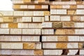 Stack of block boards made of wooden planks and MDF in carpentry warehouse Royalty Free Stock Photo