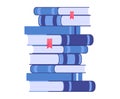Stack of blue books with bookmarks education concept. Pile of literature for reading hobby. Knowledge and library theme Royalty Free Stock Photo