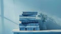 The stack of blue books. AI generated Royalty Free Stock Photo