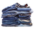 Stack of blue denim clothes