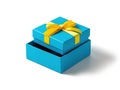 Stack of blue gift boxes with yellow bow isolated on white background Royalty Free Stock Photo