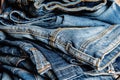 Stack of blue jeans closeup Royalty Free Stock Photo