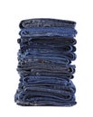 Stack of blue jeans isolated on white background Royalty Free Stock Photo