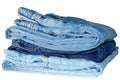 Stack of blue jeans outerwear. Royalty Free Stock Photo