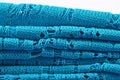 Stack of blue knitted closeup