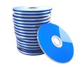 Stack of Blue and Silver C Ds and DV Ds with one disc in front pile Royalty Free Stock Photo