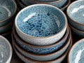 Stack of blue and white ceramic bowls Royalty Free Stock Photo