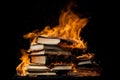 Stack book fire magic. Generate AI Royalty Free Stock Photo