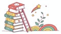 Stack of Books as Ladder to Knowledge, Education & Learning Vector, vector design Generative AI Royalty Free Stock Photo