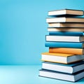 Stack of books on blue background. Education concept. AI generated Royalty Free Stock Photo