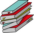 stack of books with bookmarks to study