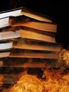 Stack of books in a burning fire