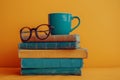 A Stack of Books, Cup of Coffee, and Reading Glasses Royalty Free Stock Photo