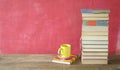 Stack of books and cup of coffee, reading, learning, education concept Royalty Free Stock Photo