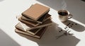 Stack of books and a cup of coffee on a table Royalty Free Stock Photo