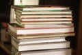 A stack of books on a dark background