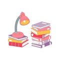 Stack of books and desk lamp isolated on white background. Pile of books vector illustration cartoon style Royalty Free Stock Photo