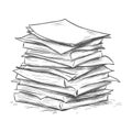 Large Stack of Papers and Documents, Hand Drawn Sketch Royalty Free Stock Photo