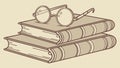 Stack of Books with Eyeglasses for Learning Knowledge, vector design Generative AI Royalty Free Stock Photo
