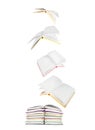 Stack of books and flying books Royalty Free Stock Photo