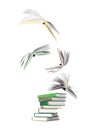 Stack of books and flying books Royalty Free Stock Photo