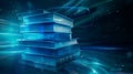 Stack of Books in a Futuristic Blue Glow Royalty Free Stock Photo