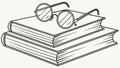 Stack of Books Glasses Outline, Learning Knowledge, vector design Generative AI Royalty Free Stock Photo