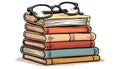 Stack of books with glasses, reading and knowledge, Stock Photo, Generative AI Royalty Free Stock Photo