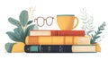 A stack of books with glasses on top of them (AI Generated Royalty Free Stock Photo