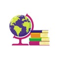 Stack of books with globe vector illustration. Royalty Free Stock Photo