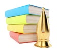 Stack of books and golden quill