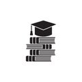 a stack of books with a graduate cap illustration. Element of library icon for mobile concept and web apps. Detailed a stack of bo Royalty Free Stock Photo