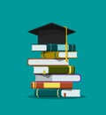 Stack of books, graduation cap. Education concept. Graduation hat on pile of book on isolated background. Success learning of Royalty Free Stock Photo