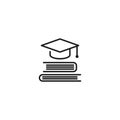 stack of books with graduation cap or mortar board. line icon isolated on white background Royalty Free Stock Photo