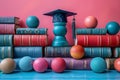 Stack of Books With Graduation Cap. Generative AI Royalty Free Stock Photo