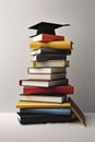 Stack of books with graduation hat, created with generative AI Royalty Free Stock Photo
