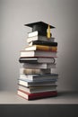 Stack of books with graduation hat, created with generative AI Royalty Free Stock Photo