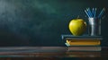 The Green Apple on Books.AI generated image Royalty Free Stock Photo