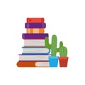 Stack of books with houseplant on white background Royalty Free Stock Photo