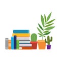 Stack of books with houseplant on white background Royalty Free Stock Photo