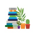 Stack of books with houseplant on white background Royalty Free Stock Photo